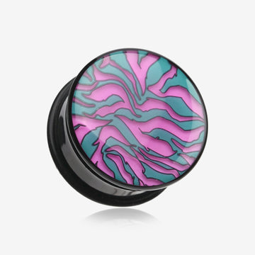 A Pair of Glow in the Dark Dainty Zebra Stripes Single Flared Acrylic Ear Gauge Plug-Purple